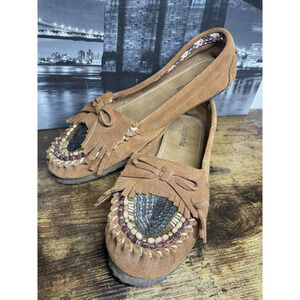 BUYAMBA Tan Suede Beaded Moccasin's by Anthropologie Women's Size‎ 8.5